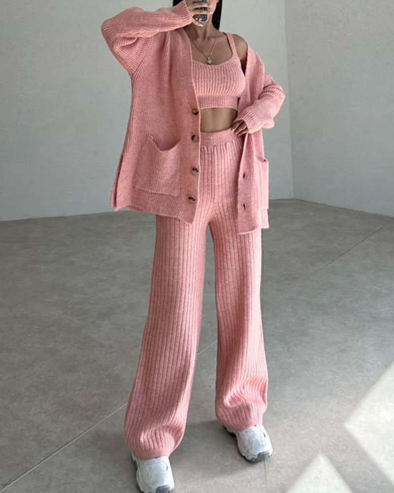 Casual minimalist style knitted three-piece set