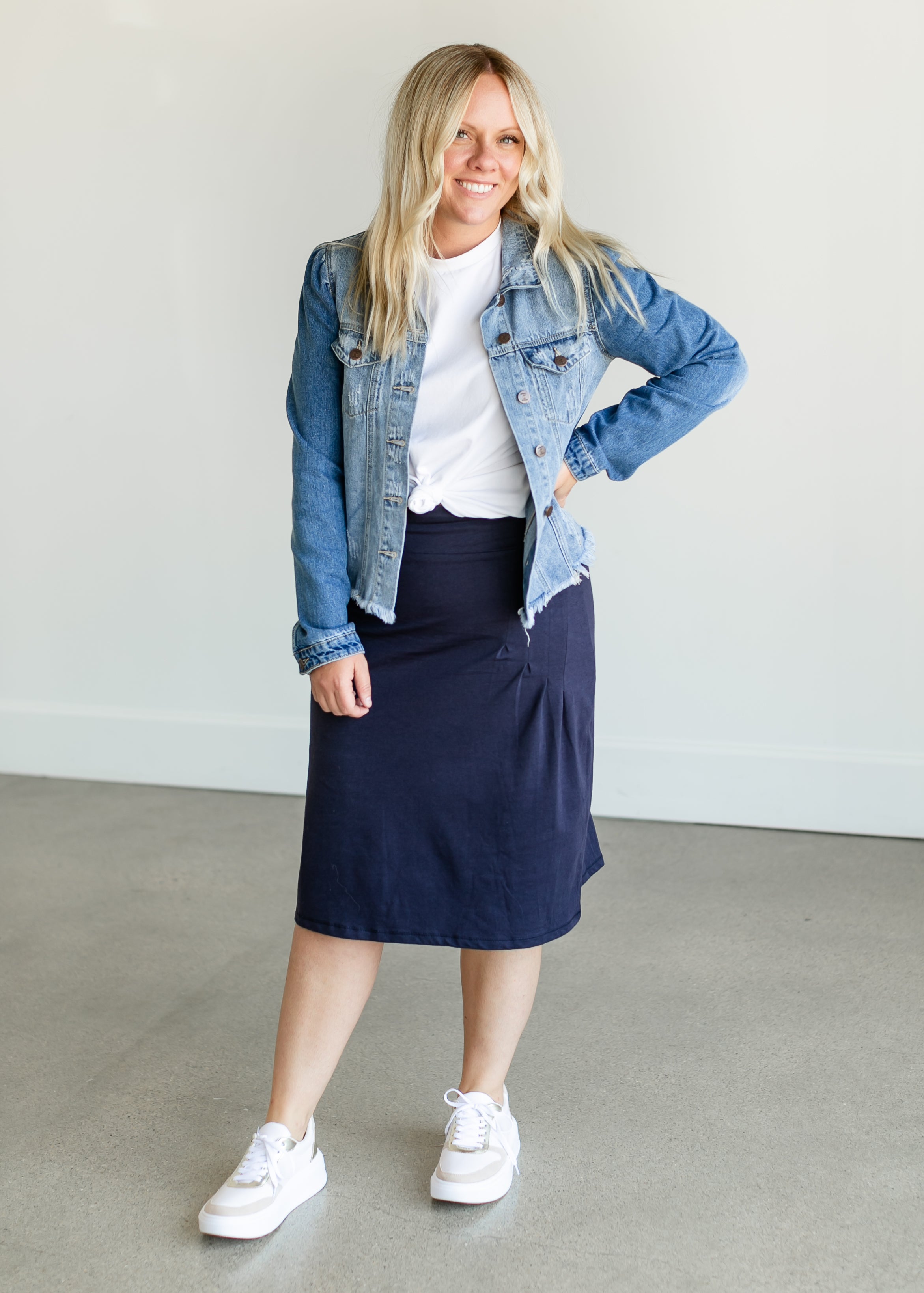 Diane Stretch Waist Pleated Midi Skirt