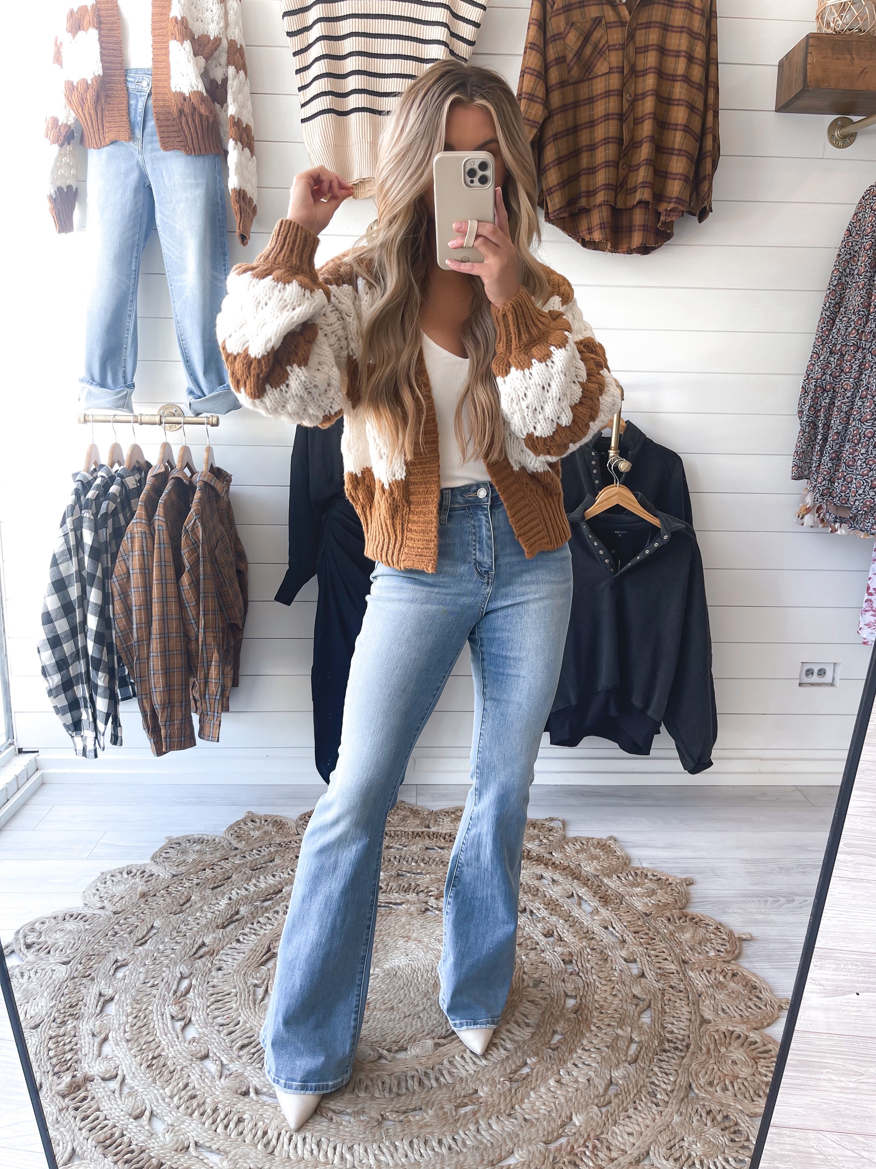 Back And Forth Cardigan in Brown/White