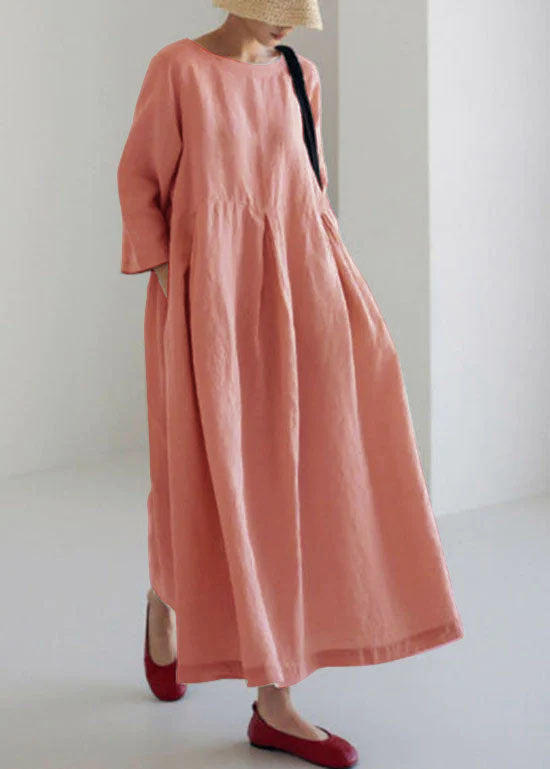 Pink Cotton Dresses Pockets Patchwork Spring