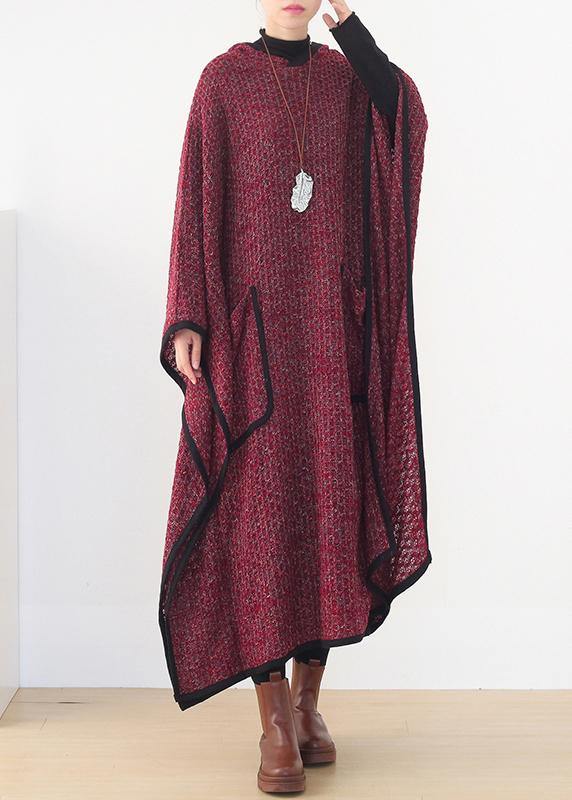 Luxury burgundy woolen outwear oversize hooded large hem long outwear