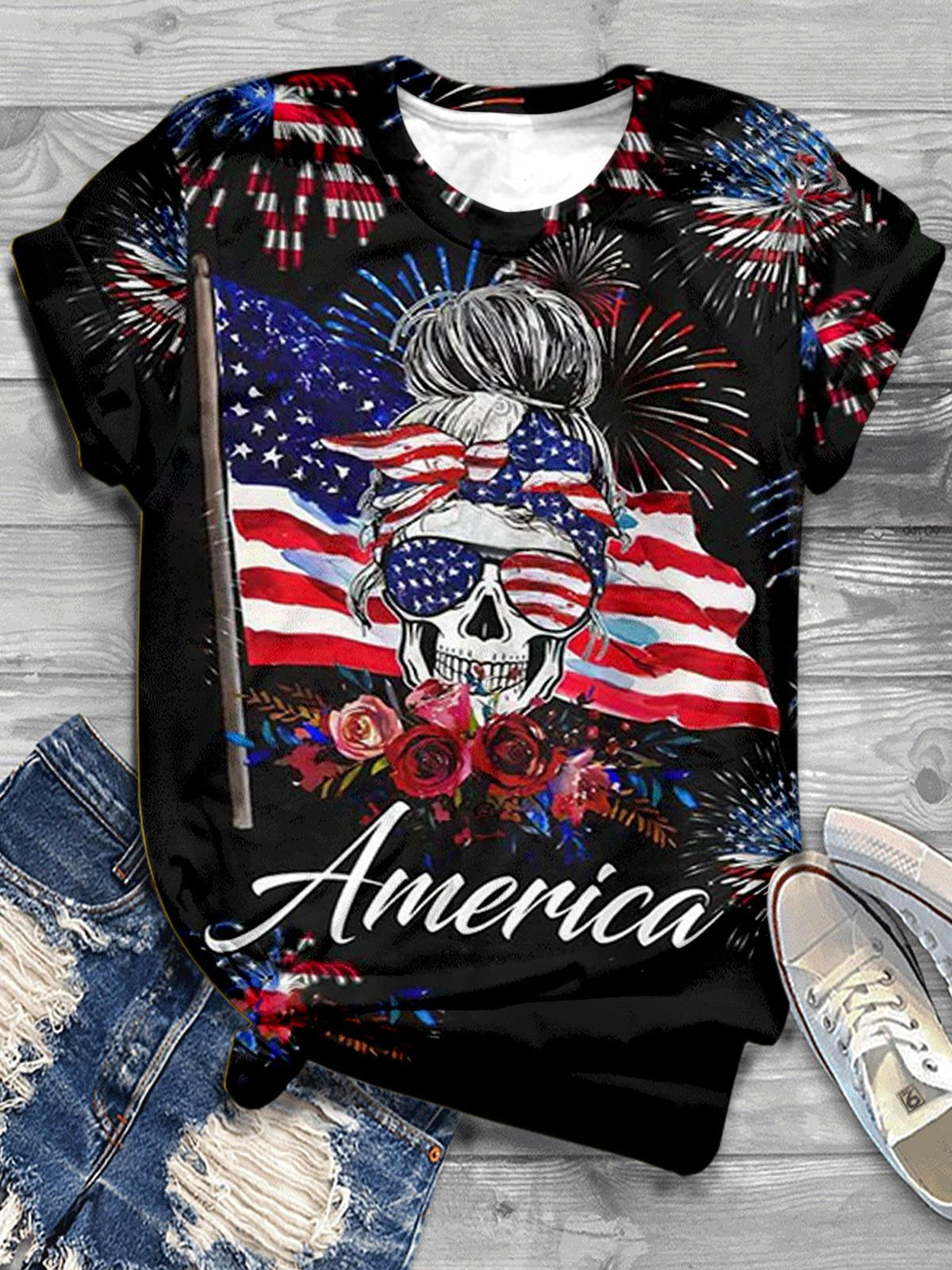Women's American Flag Skull Print Top